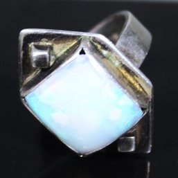 Hand Crafted Arts And Crafts Sterling Silver Ring Having Square Opal Stone Size 5.5
