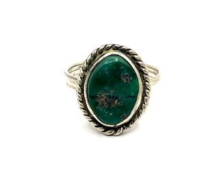 Vintage Sterling Silver Southwestern Green Turquoise Color Stone Ring, Size 6