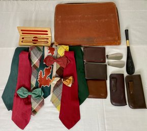 Gentleman's Vintage Accessory Lot - Ties, Wallets, Shoehorns, Etc.