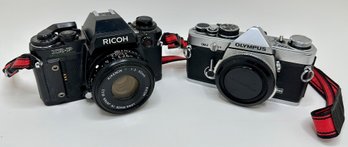 Vintage 35mm Cameras: Olympus OM-2, Ricoh XR-P Multi-Program & Light Meter