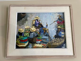 Oil Painting Fishermen In Gondolas Signed