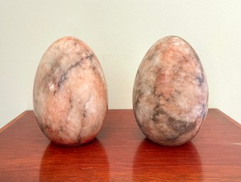 Pair Of Large Solid Alabaster Egg Bookends