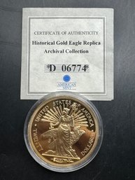 American Mint Historical Gold Eagle Replica Archival Collection Layered In 24k Gold