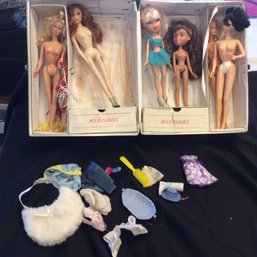 Vintage Barbie Case With 1966 Barbie Dolls, And Bratz Dolls, With Accessories - K