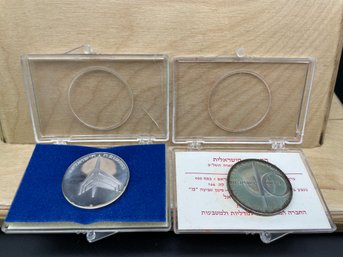 Pair Of 1972 0.900 Silver 'israel Aviation' Israel Medals/coins. 26 Grams Each