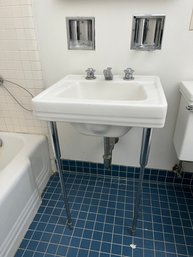 A Standard Brand Midcentury Wall Mount Sink With Metal Legs