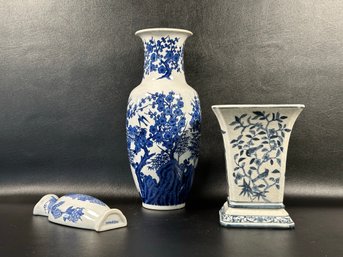 A Grouping Of Elegant Blue & White Ceramic Vases