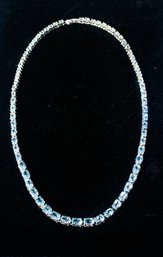 Stunning 925 Silver Nine Inch Graduating Aquamarine Tennis Necklace