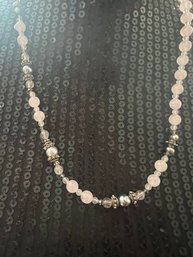 Pale Pink And Silver Beaded Necklace With Fancy Hook Clasp
