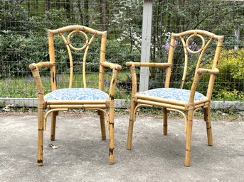 A Fabulous Pair Of Vintage Bamboo Chairs With Upholstered Seats