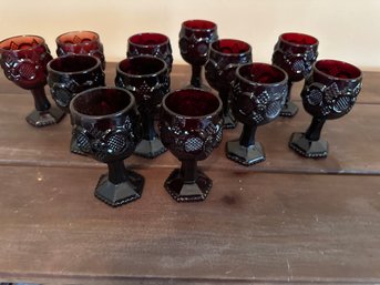 Set Of 12 Red/purple Glass Small Goblets  2 X 5