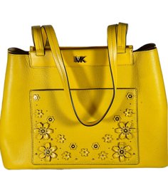 Michael Kors Yellow Leather Lady's Purse Bag W Flowers