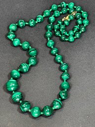 Fine Large Graduated Beaded Necklace In Malachite Beads 24' Long