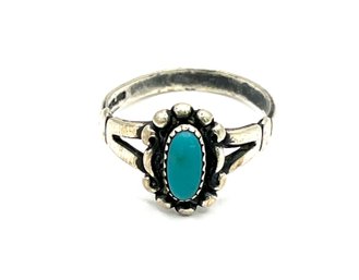 Vintage Native American Sterling Silver Turquoise Color Stone Ring, Size 5