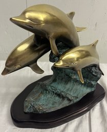 Contemporary Sculpture With Brass Dolphins