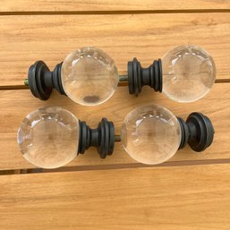 A Set Of 4 Crystal  Curtain Rod Finials - Bronze Base