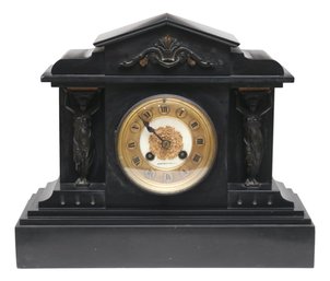 Mappin & Webb  Neoclassical Caryatid Marble Mantle Clock With  A.D. Mougin Mechanism