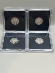 4 Beautiful Mercury Dimes In Plastic Cases