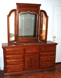 Ten Drawer Dresser With Three Piece Mirror