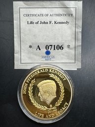 American Mint Life Of JFK Inauguration Speech 1961 Layered In 24k Gold