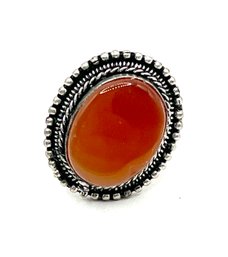 Large Ornate Amber Color Stone Ring, Size 6.5