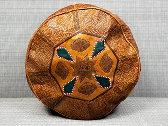 A Vintage Moroccan Leather Pouf