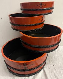 Four Wooden Chinese Nesting Bowls