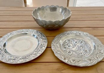 A 3 Piece Set Of Armetale Serving Pieces - Organic Themed