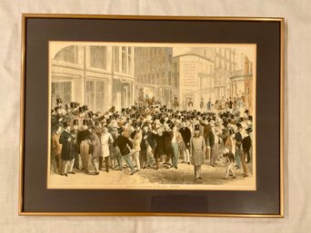 Kerbstone Stockbrokers In New York, Antique Color Engraving