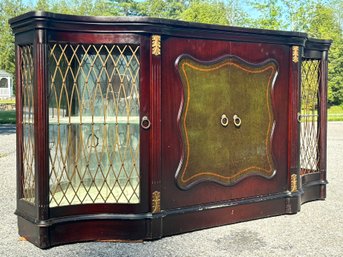 A Vintage 1940's Serpentine Front Bar With Leather Panels, Mirrored Back And Mirrored Dry Sink