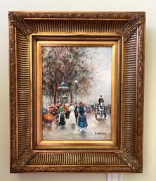 Vintage Street Scene Oil Painting On Canvas Signed Johnny Gaston