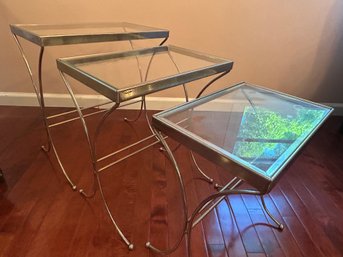 Set Of 3 Glass Stacking Tables 12-18'