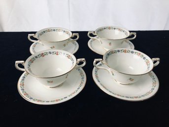 Set Of 4 Pretty Allertons Bouillon Cup And Saucer Sets