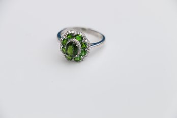 Sterling Silver Green Garnet Ring Size 10.75
