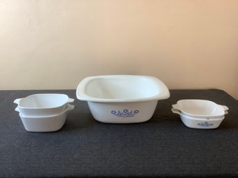 Blue And White Corning Ware Casserole Dish Lot