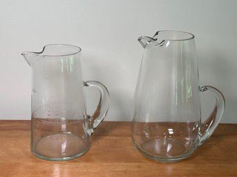 Glass Pitchers Including Etched Sailboat