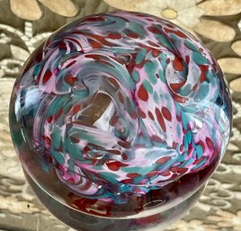 E FRANCIS Multicolored Swirled Art Glass Paper Weight