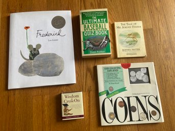 Lot Of Five (5)  Books: Leo Lionni, Beatrix Potter, 'The Ultimate Baseball Quiz Book', And Many More!