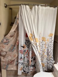 Three Very Pretty Unused Shower Curtains, One New Shower Curtain Liner And Curtain Rings