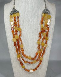 Sterling Silver Multi Strand Carnelian Stone Necklace