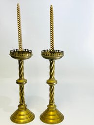 Pair Of Large Brass Candle Holders