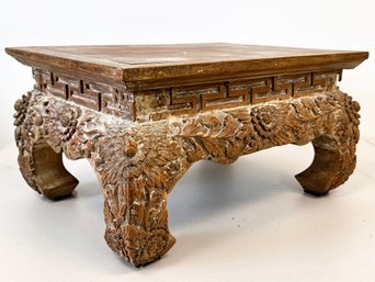 A Carved Elm Wood Asian Altar, Or Stand