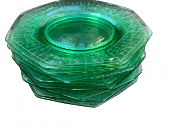 Set Of 8 Green Octagon Depression Glass Plates