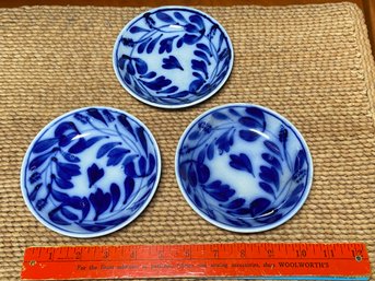 3 Antique Flow Blue Dishes 5.5x1 Stamped 4 On Bottom No Other Marking