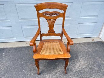 Antique Tiger Oak Chair With Cane Seat