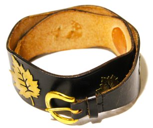 Vintage Genuine Leather Ladies Belt Having Brass Leaves 32'