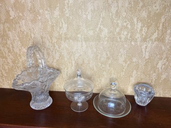 Princess House Heritage Romance Crystal Basket & Assorted Etched Glass & Crystal