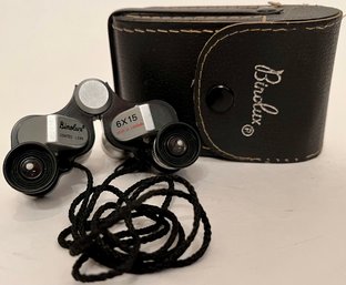 Vintage Binolux 6 X 15 Field Opera Glasses Pocket Binoculars - Case - 393 Feet At 1000 Yards - Japan