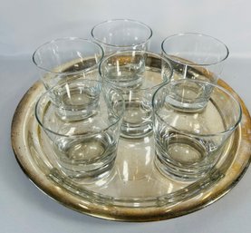 Set Of 6 Rocks Glasses On A Silver Plated Tray