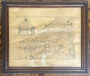 An Antique Pre-Revolution New York Map Print, In Carved Oak Frame